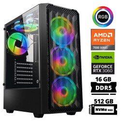 Xaser Delux X29 Ryzen 5 7500F 16GB DDR5 Ram 512GB M.2 NVMe SSD 12GB RTX3060 Masaüstü Oyuncu Bilgisayarı - 1