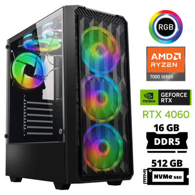 Xaser Delux X31 Ryzen 5 7500F 16GB DDR5 Ram 512GB M.2 NVMe SSD 8GB RTX4060 Masaüstü Oyuncu Bilgisayarı - 1