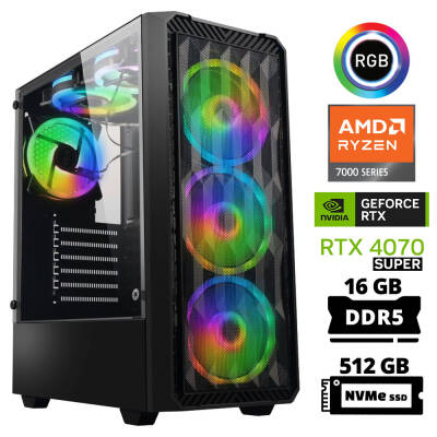 Xaser Delux X35 Ryzen 5 7500F 16GB DDR5 Ram 512GB M.2 NVMe SSD 12GB RTX4070 SUPER Masaüstü Oyuncu Bilgisayarı - 1