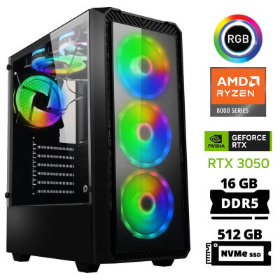 Xaser Delux X7 Ryzen 5 8400F 16GB DDR5 Ram 512GB M.2 NVMe SSD 6GB RTX3050 Masaüstü Oyuncu Bilgisayarı - 1