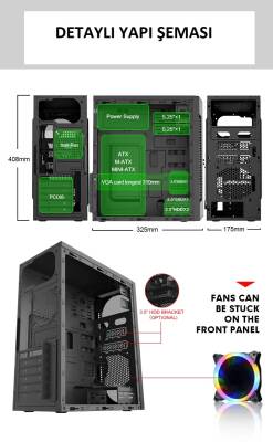 XASER MG2-3147 3x Rainbow Fan USB 3.0 650W 80+ Bronze PSU Atx Oyuncu Kasası - 3